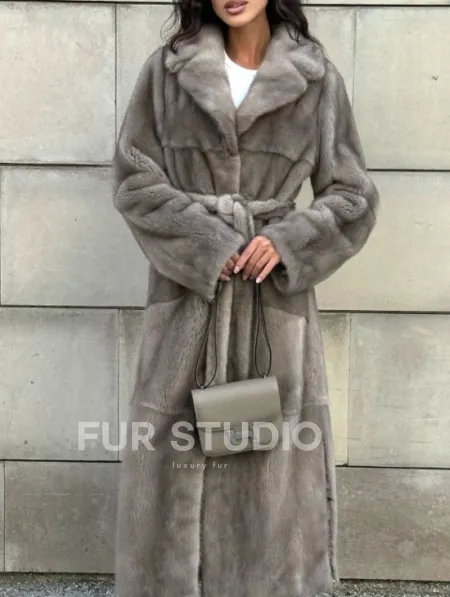 Норковая шуба цельный мех с поясом Luxury Line - цвет silver - фото 11