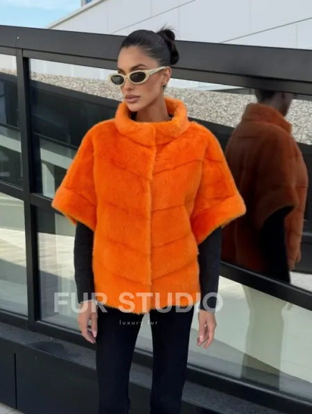 Зимняя куртка-жилет из меха норки цвет Orange - фото 6
