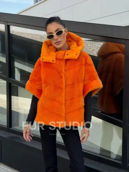 Зимняя куртка-жилет из меха норки цвет Orange - фото 13