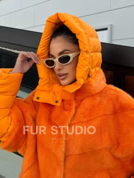 Зимняя куртка-жилет из меха норки цвет Orange - фото 3