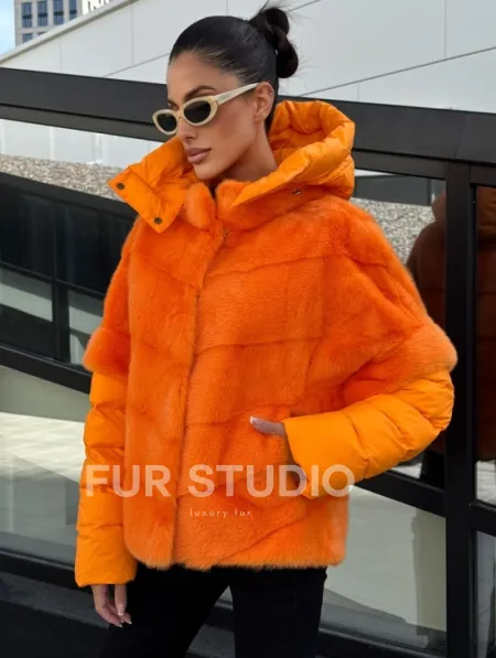 Зимняя куртка-жилет из меха норки цвет Orange - фото 0
