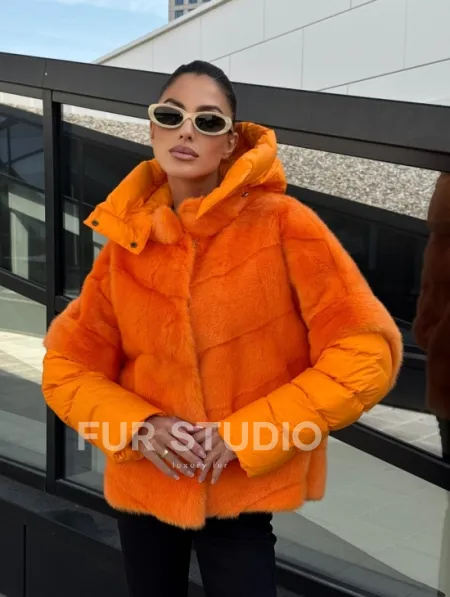 Зимняя куртка-жилет из меха норки цвет Orange - фото 10