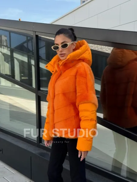 Зимняя куртка-жилет из меха норки цвет Orange - фото 14