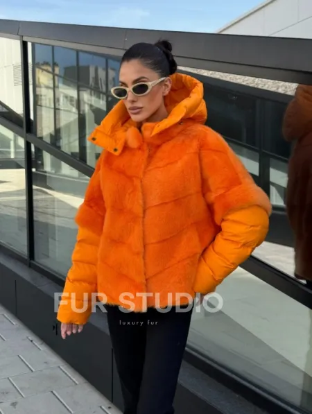 Зимняя куртка-жилет из меха норки цвет Orange - фото 7
