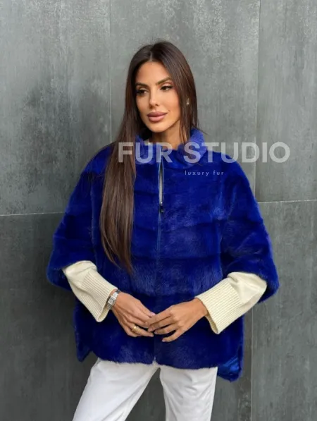 Синяя норковая кофта на молнии - фото 7