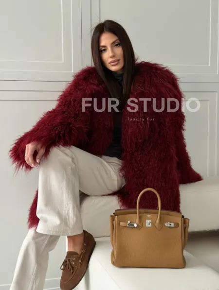 Шуба из ламы PREMIUM - бургунди - фото 13