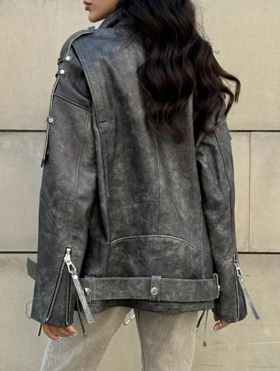 Куртка-косуха винтажная из натуральной кожи со шнуровкой - фото 8