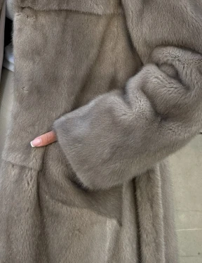 Норковая шуба цельный мех с поясом Luxury Line - цвет silver - фото 2