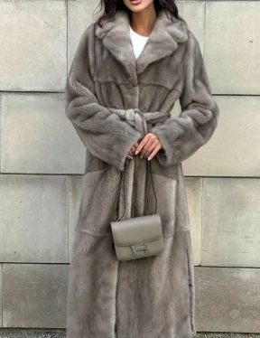 Норковая шуба цельный мех с поясом Luxury Line - цвет silver - фото 11