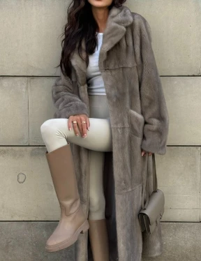 Норковая шуба цельный мех с поясом Luxury Line - цвет silver - фото 7