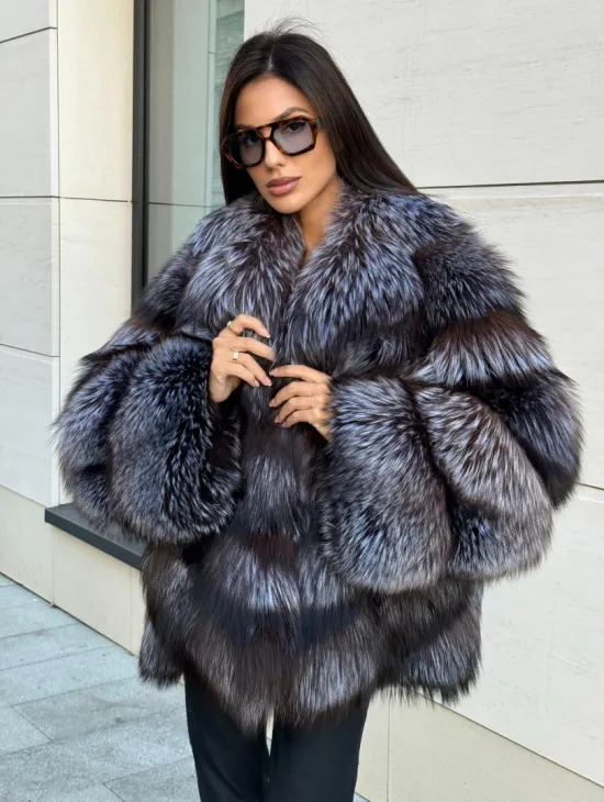 Шуба из чернобурки в натурально-бронзовом цвете, английский воротник - фото 6