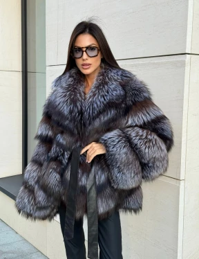Шуба из чернобурки в натурально-бронзовом цвете, английский воротник - фото 8