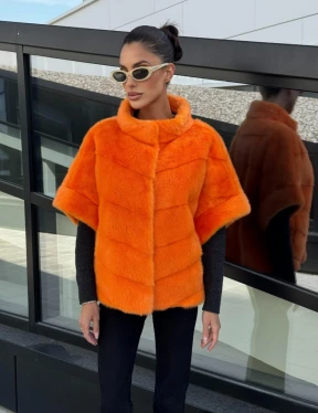 Зимняя куртка-жилет из меха норки цвет Orange - фото 6