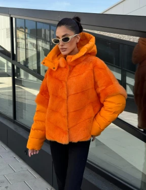 Зимняя куртка-жилет из меха норки цвет Orange - фото 7