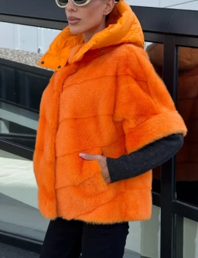 Зимняя куртка-жилет из меха норки цвет Orange - фото 2
