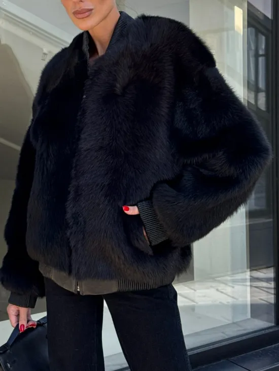 Бомбер женский из натуральной тосканы - черный - фото 1