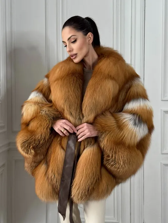 Шуба - пончо из меха огненной лисы огненно-рыжая - фото 4