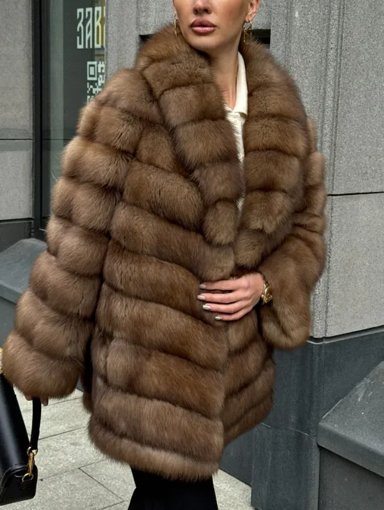 Шуба из куницы с воротником шаль - фото 3