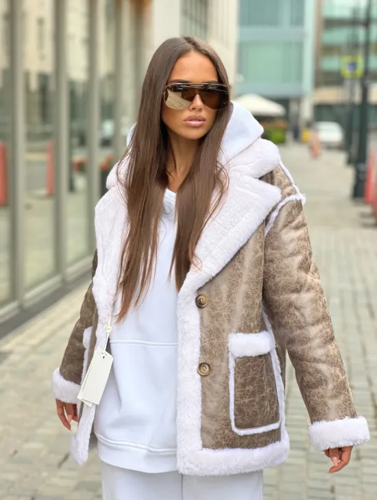 Двухсторонняя дубленка - шубка из шерсти мериноса - фото 4