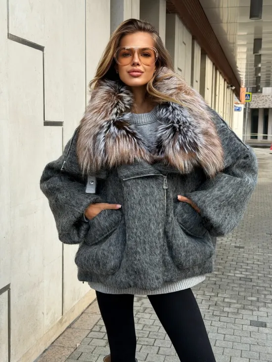 Шерстяная куртка - пуховик с мехом лисы - фото 4