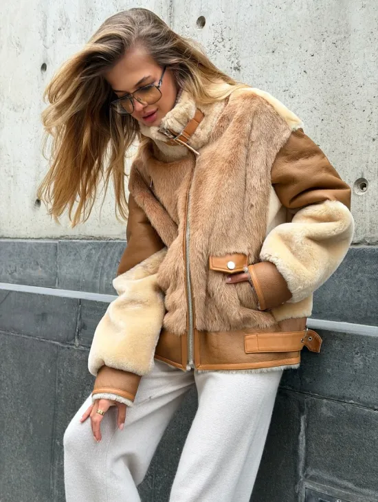 Комбинированная дубленка из овчины и норки - фото 6