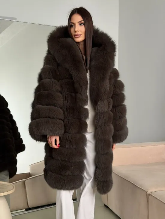 Шуба из песца с капюшоном - фото 0