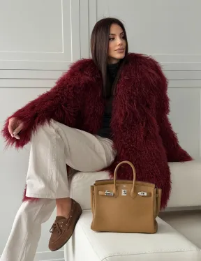 Шуба из ламы PREMIUM - бургунди - фото 11