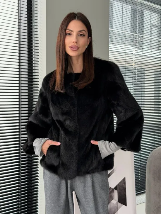 Норковый жакет - цвет черный - фото 0