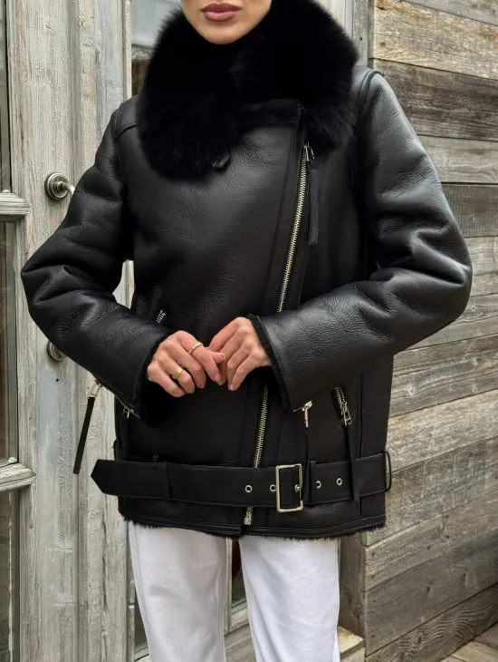 Дубленка из натуральной овчины с мехом песца - фото 5