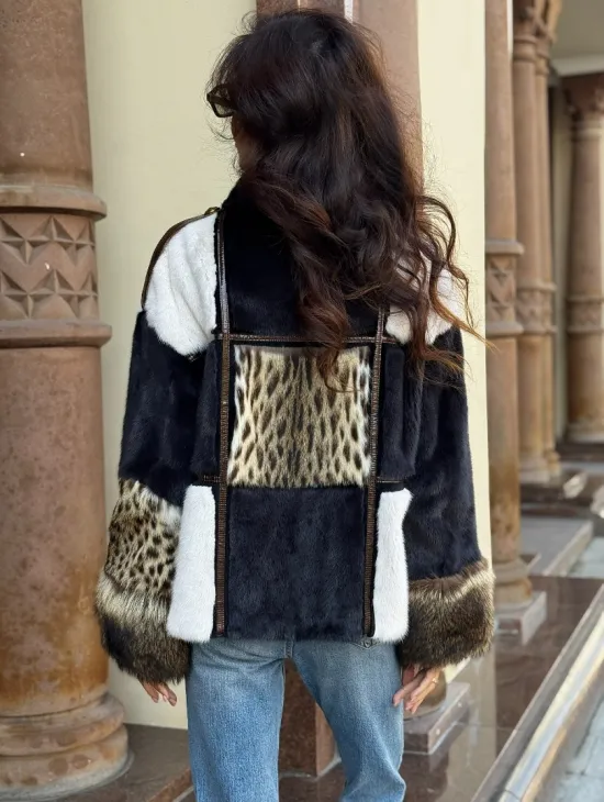 Комбинированная курточка из меха норки и енота - цвет графит - фото 6