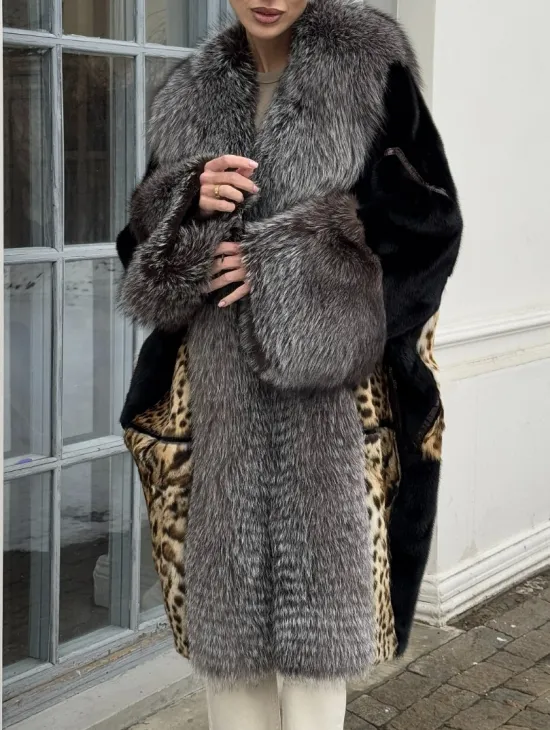 Комбинированная шуба из норки и чернобурой лисы - фото 2